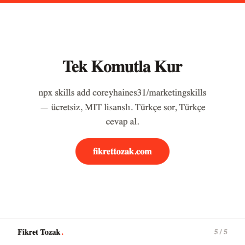 Tek komutla kur ve Türkçe kullan — npx skills add