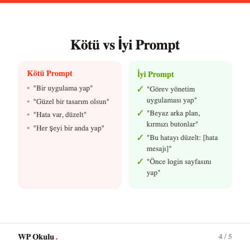 Kötü vs iyi prompt örnekleri - Pratik karşılaştırmalar