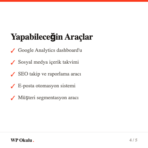 Vibecoding ile yapabileceğin araçlar - Analytics dashboard, içerik takvimi, SEO takip, e-posta otomasyon, müşteri segmentasyon