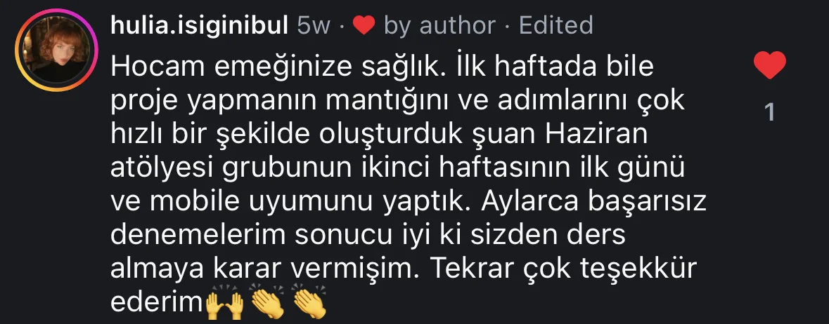@hulia.isiginibul Instagram yorumu