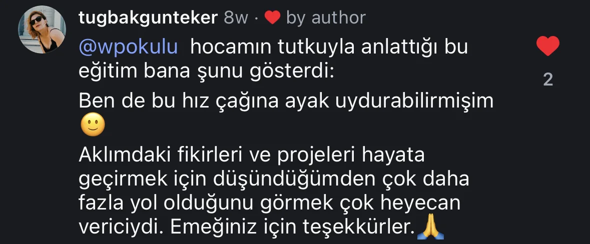 @tugbakgunteker Instagram yorumu