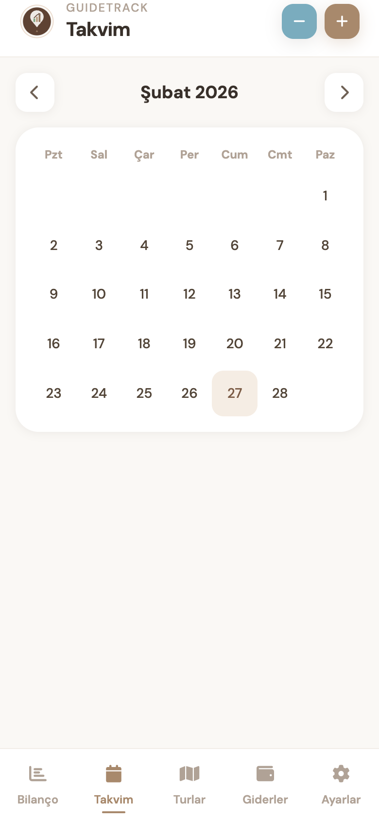 GuideTrack — Takvim görünümü